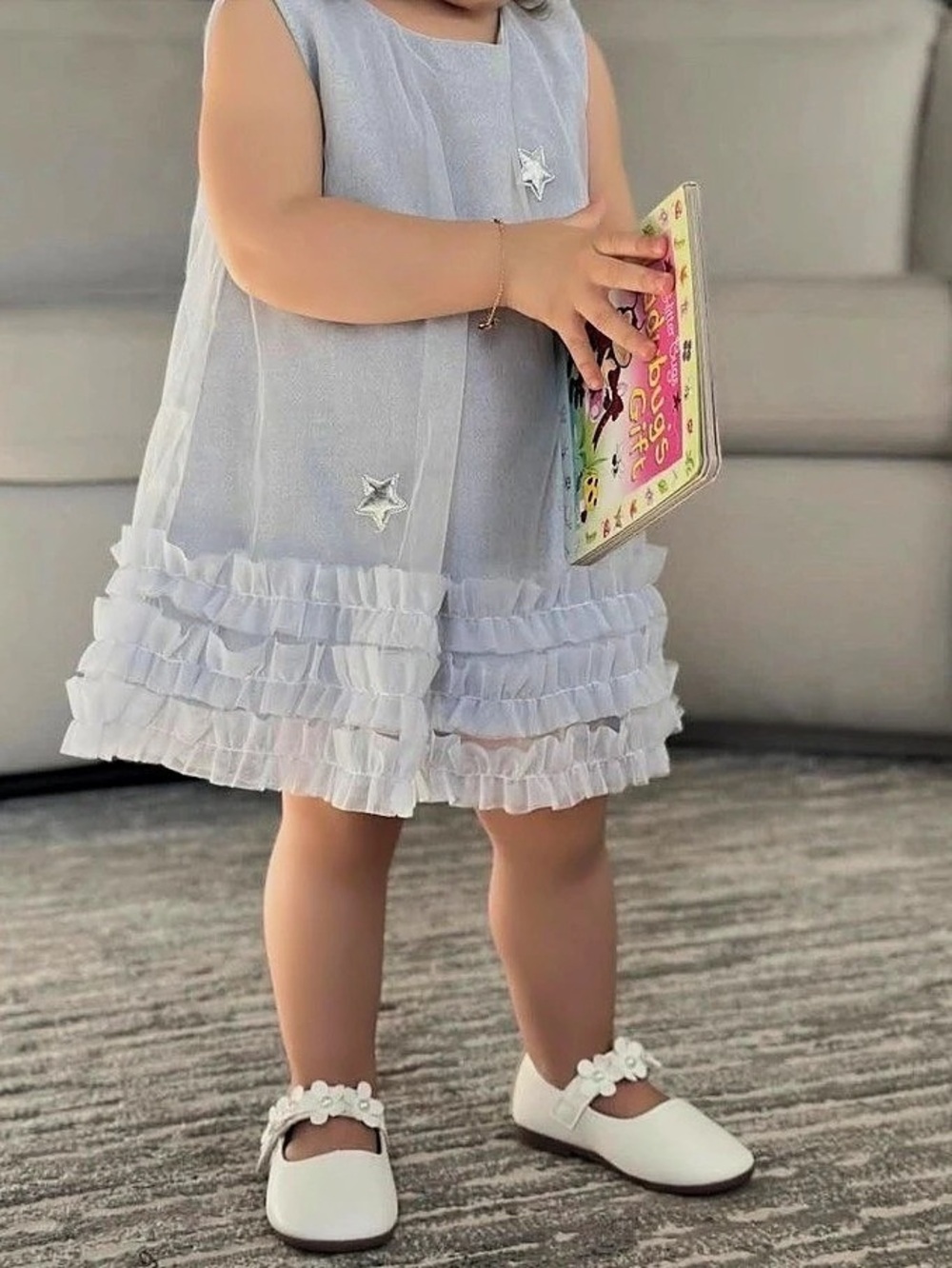 Girls Ruffle Trim Casual Dress